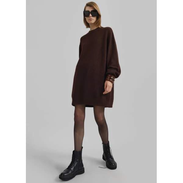 The Frankie Shop Maxime Knit Sweater Dress - Brown - Oversized Minimalist Knitwear in Beige - Shop at Luxury Shoes 