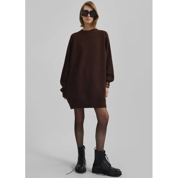 The Frankie Shop Maxime Knit Sweater Dress - Brown - Oversized Minimalist Knitwear in Beige - Shop at Luxury Shoes 