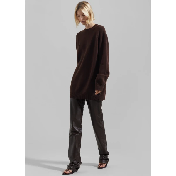 The Frankie Shop Maxime Knit Sweater Dress - Brown - Oversized Minimalist Knitwear in Beige - Shop at Luxury Shoes 