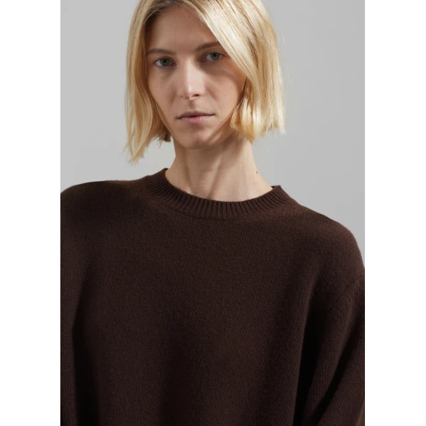 The Frankie Shop Maxime Knit Sweater Dress - Brown - Oversized Minimalist Knitwear in Beige - Shop at Luxury Shoes 