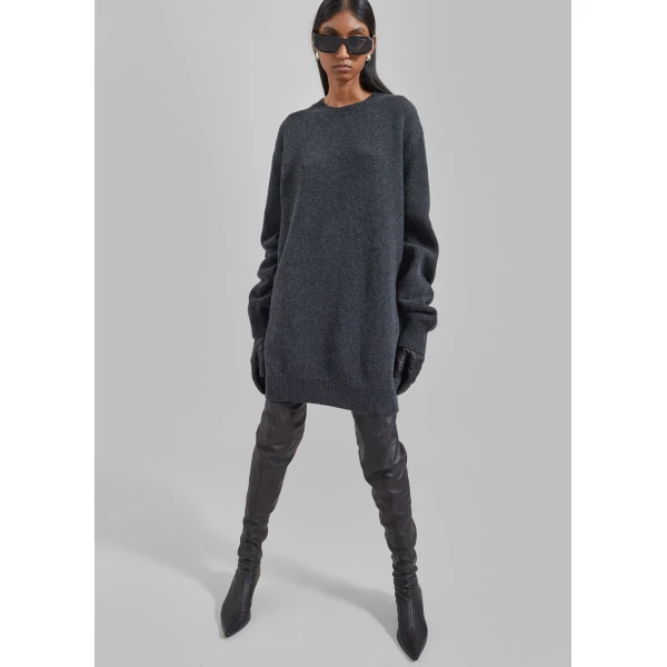 The Frankie Shop Maxime Knit Sweater Dress - Dark Grey Melange - Oversized Minimalist Knitwear in Grey - Shop at Luxury Shoes 