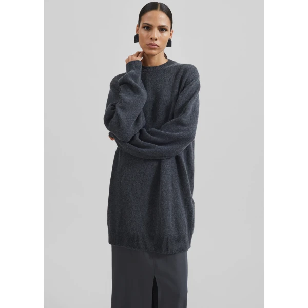 The Frankie Shop Maxime Knit Sweater Dress - Dark Grey Melange - Oversized Minimalist Knitwear in Grey - Shop at Luxury Shoes 