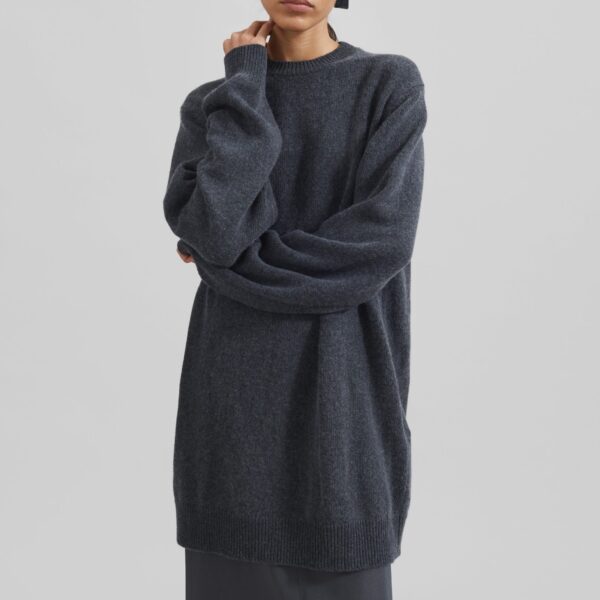 The Frankie Shop Maxime Knit Sweater Dress – Dark Grey Melange, view 3