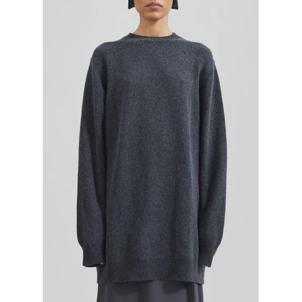The Frankie Shop Maxime Knit Sweater Dress - Dark Grey Melange - Oversized Minimalist Knitwear in Grey - Shop at Luxury Shoes 