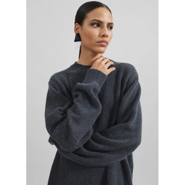 The Frankie Shop Maxime Knit Sweater Dress - Dark Grey Melange - Oversized Minimalist Knitwear in Grey - Shop at Luxury Shoes 