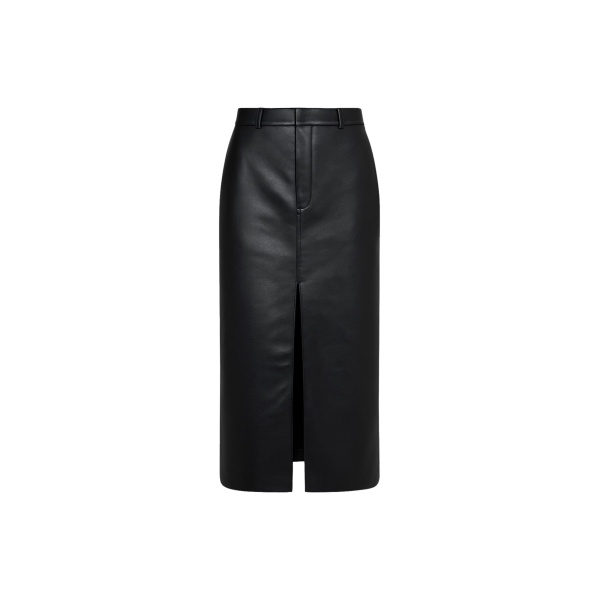 The Frankie Shop Maybelle Faux Leather Front Slit Pencil Skirt - Black - Oversized Minimalist Skirts in Black - Shop at Luxury Shoes 