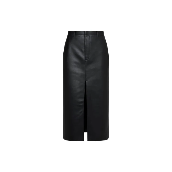 The Frankie Shop Maybelle Faux Leather Front Slit Pencil Skirt - Black - Oversized Minimalist Skirts in Black - Shop at Luxury Shoes 
