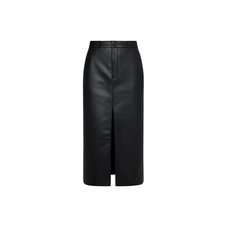 The Frankie Shop Maybelle Faux Leather Front Slit Pencil Skirt - Black - Oversized Minimalist Skirts in Black - Shop at Luxury Shoes 