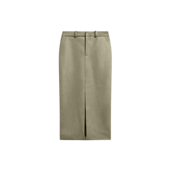 The Frankie Shop Maybelle Faux Leather Front Slit Pencil Skirt - Sage - Oversized Minimalist Skirts in Green - Shop at Luxury Shoes 