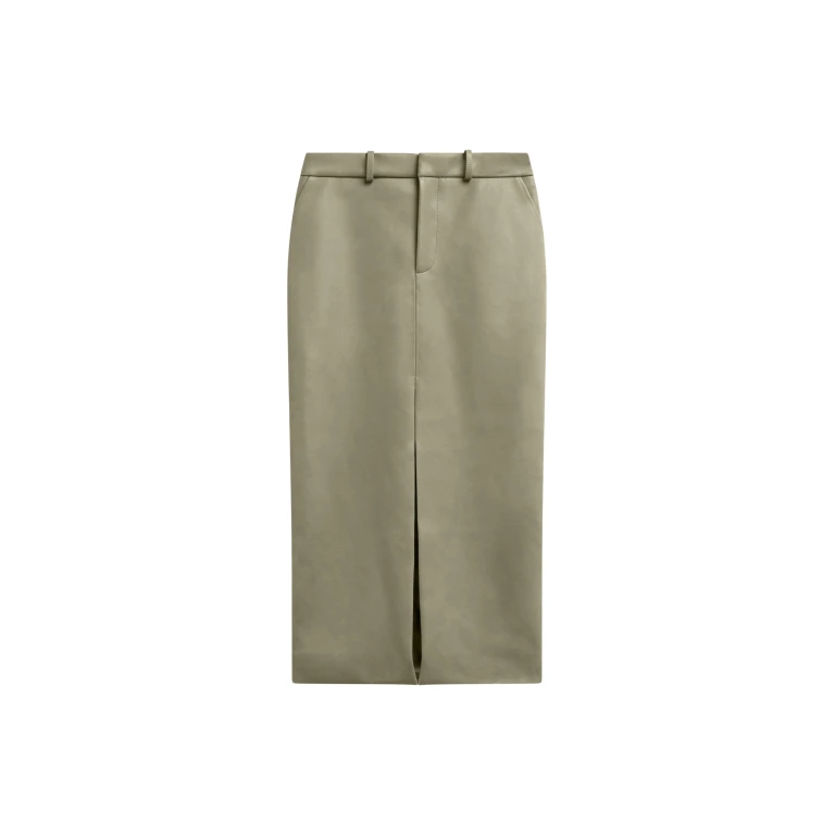 The Frankie Shop Maybelle Faux Leather Front Slit Pencil Skirt - Sage - Oversized Minimalist Skirts in Green - Shop at Luxury Shoes 