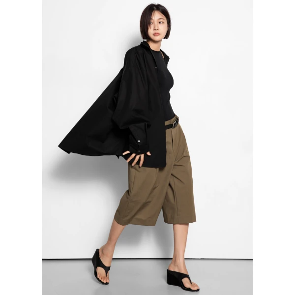 The Frankie Shop Meldert Bermuda Shorts - Khaki Brown - Oversized Minimalist Shorts in Beige - Shop at Luxury Shoes 