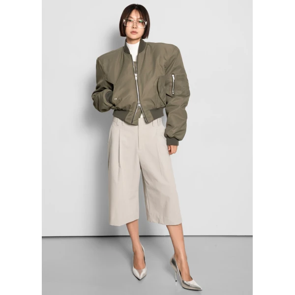 The Frankie Shop Meldert Bermuda Shorts - Stone - Oversized Minimalist Shorts in Beige - Shop at Luxury Shoes 