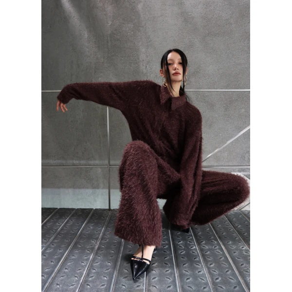 The Frankie Shop Melker Furry Pants – Mauve Brown, view 3