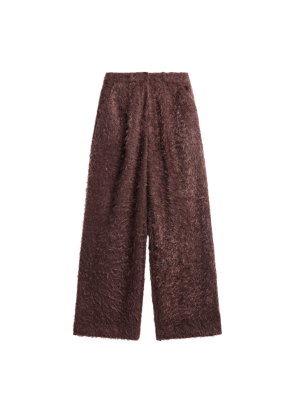 The Frankie Shop Melker Furry Pants - Mauve Brown - Oversized Minimalist Pants in Beige - Shop at Luxury Shoes 