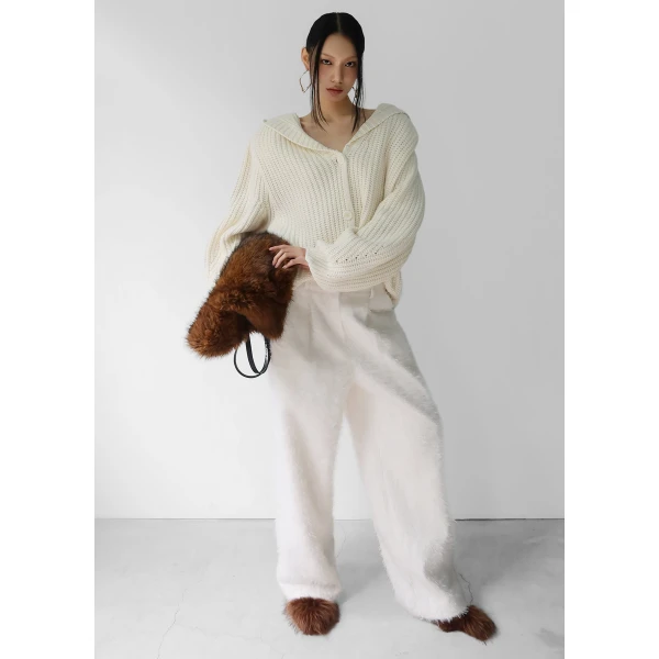 The Frankie Shop Melker Furry Pants – Off White, view 4