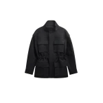 The Frankie Shop Melton Detachable Sleeve Cargo Jacket - Black - Oversized Minimalist Jackets in Black - Shop at Luxury Shoes 