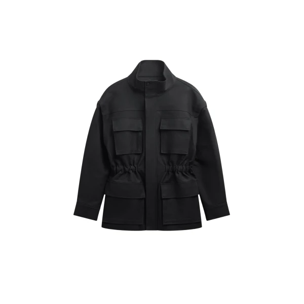 The Frankie Shop Melton Detachable Sleeve Cargo Jacket - Black - Oversized Minimalist Jackets in Black - Shop at Luxury Shoes 