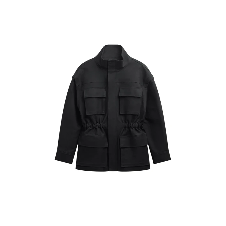 The Frankie Shop Melton Detachable Sleeve Cargo Jacket - Black - Oversized Minimalist Jackets in Black - Shop at Luxury Shoes 