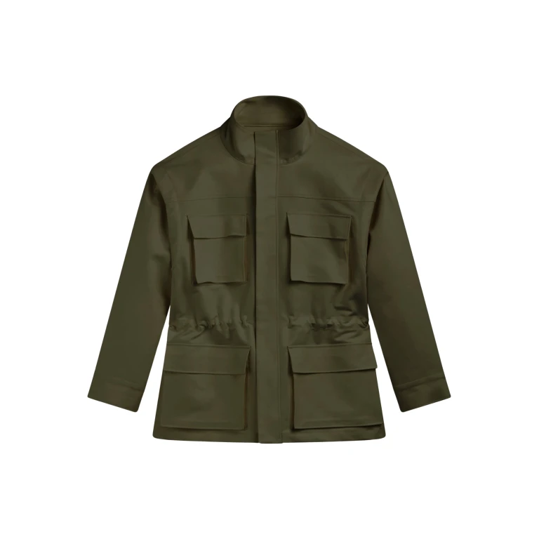 The Frankie Shop Melton Detachable Sleeve Cargo Jacket - Khaki - Oversized Minimalist Jackets in Green - Shop at Luxury Shoes 