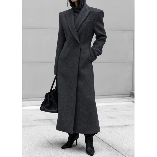 The Frankie Shop Melva Long Coat - Charcoal - Oversized Minimalist Coats in Grey - Shop at Luxury Shoes 