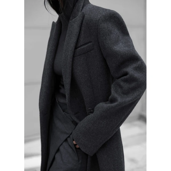 The Frankie Shop Melva Long Coat - Charcoal - Oversized Minimalist Coats in Grey - Shop at Luxury Shoes 