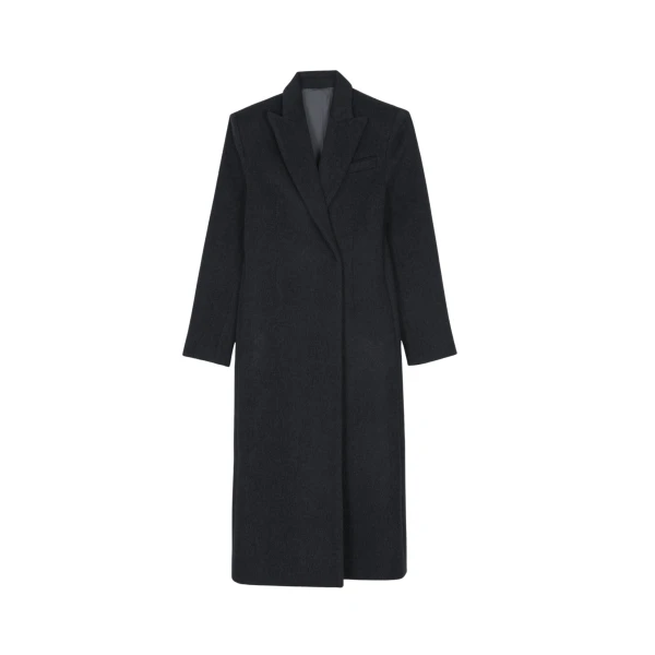 The Frankie Shop Melva Long Coat - Charcoal - Oversized Minimalist Coats in Grey - Shop at Luxury Shoes 