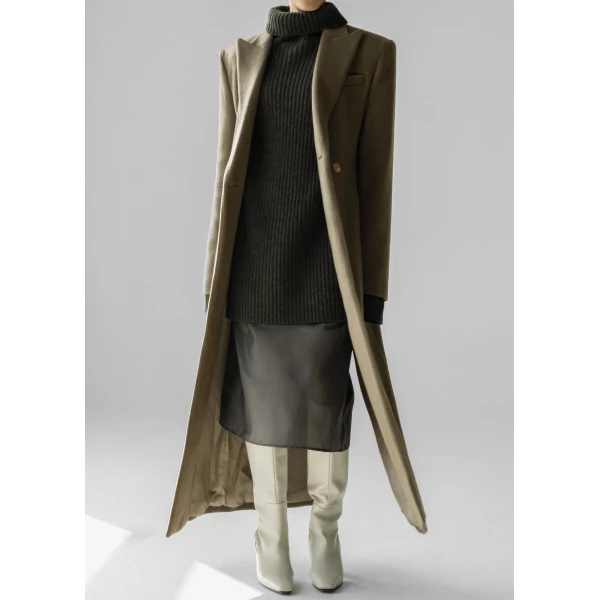 The Frankie Shop Melva Long Coat - Taupe - Oversized Minimalist Coats in Beige - Shop at Luxury Shoes 