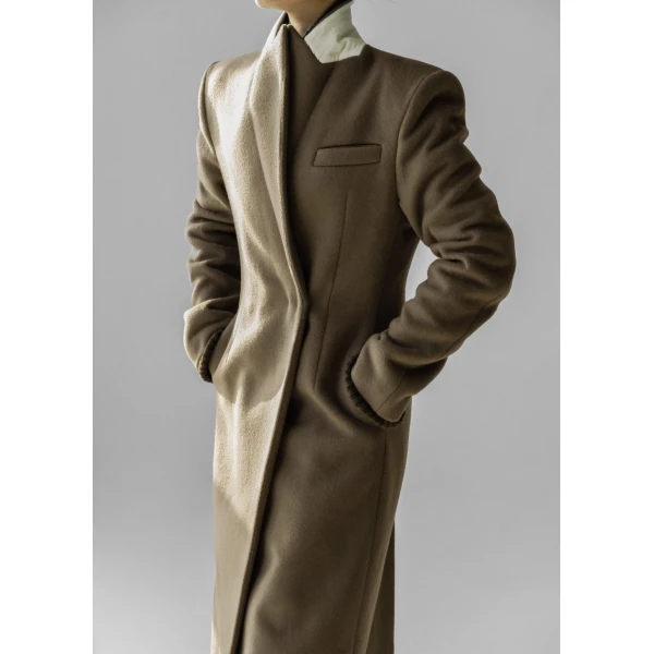 The Frankie Shop Melva Long Coat - Taupe - Oversized Minimalist Coats in Beige - Shop at Luxury Shoes 