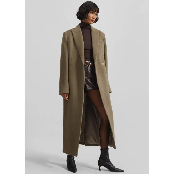The Frankie Shop Melva Long Coat - Taupe - Oversized Minimalist Coats in Beige - Shop at Luxury Shoes 