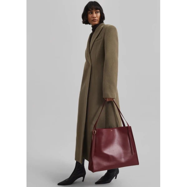 The Frankie Shop Melva Long Coat - Taupe - Oversized Minimalist Coats in Beige - Shop at Luxury Shoes 