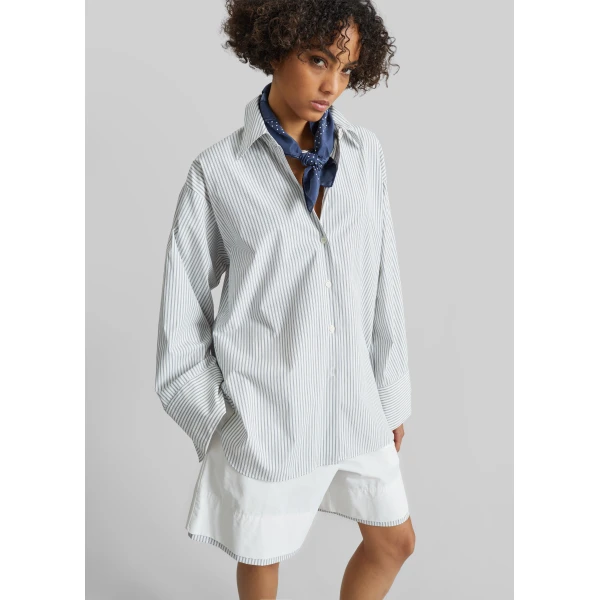 The Frankie Shop Menton Oversized Shirt - White/Blue Stripe - Oversized Minimalist Tops in Multicolour - Shop at Luxury Shoes 