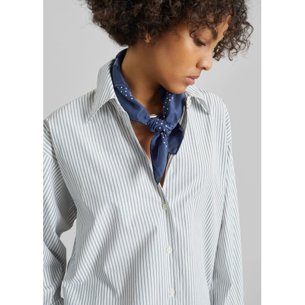 The Frankie Shop Menton Oversized Shirt - White/Blue Stripe - Oversized Minimalist Tops in Multicolour - Shop at Luxury Shoes 