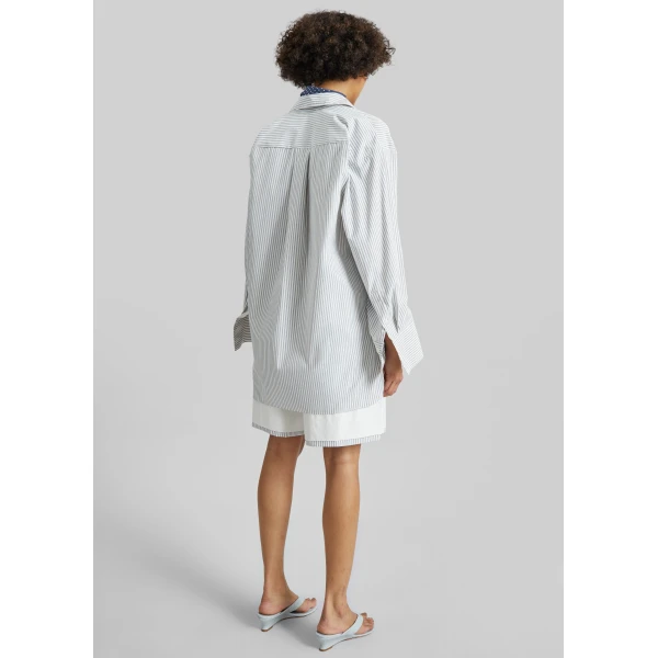 The Frankie Shop Menton Oversized Shirt - White/Blue Stripe - Oversized Minimalist Tops in Multicolour - Shop at Luxury Shoes 