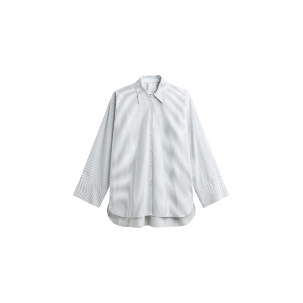 The Frankie Shop Menton Oversized Shirt - White/Blue Stripe - Oversized Minimalist Tops in Multicolour - Shop at Luxury Shoes 