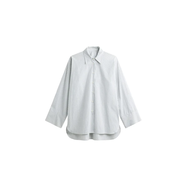 The Frankie Shop Menton Oversized Shirt - White/Blue Stripe - Oversized Minimalist Tops in Multicolour - Shop at Luxury Shoes 