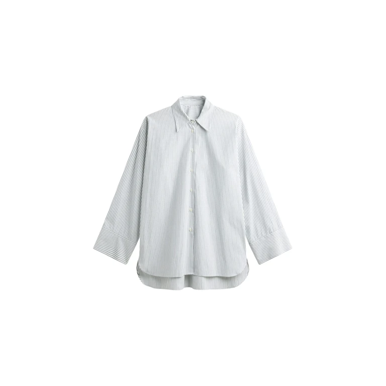 The Frankie Shop Menton Oversized Shirt - White/Blue Stripe - Oversized Minimalist Tops in Multicolour - Shop at Luxury Shoes 