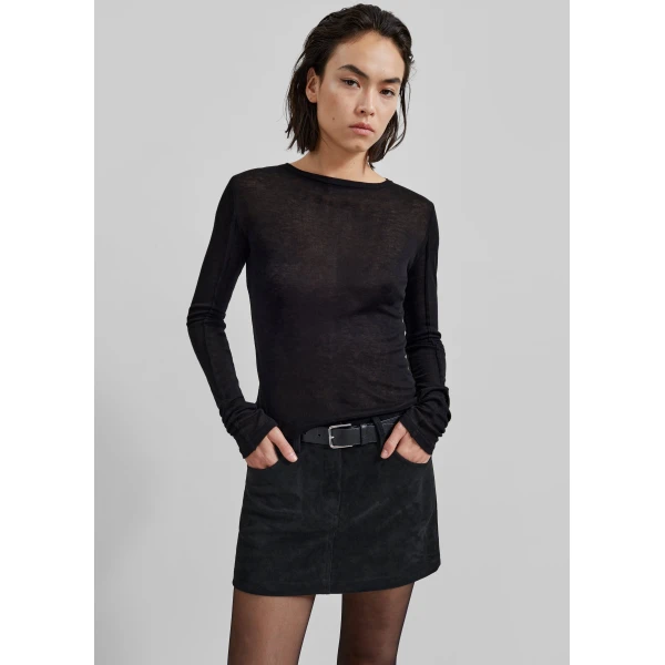 The Frankie Shop Mesa Sheer Long Sleeve Tee - Black - Oversized Minimalist Tops in Black - Shop at Luxury Shoes 