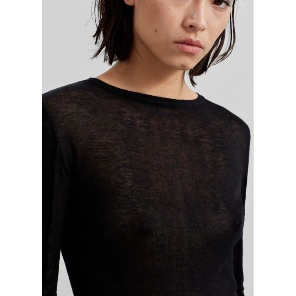 The Frankie Shop Mesa Sheer Long Sleeve Tee - Black - Oversized Minimalist Tops in Black - Shop at Luxury Shoes 