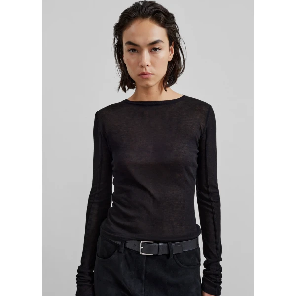 The Frankie Shop Mesa Sheer Long Sleeve Tee - Black - Oversized Minimalist Tops in Black - Shop at Luxury Shoes 