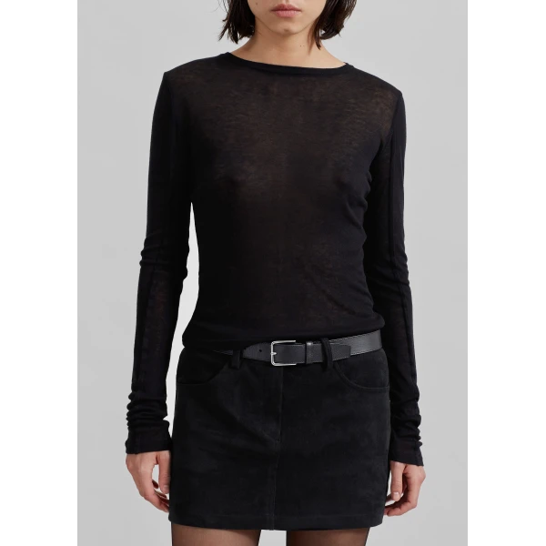 The Frankie Shop Mesa Sheer Long Sleeve Tee - Black - Oversized Minimalist Tops in Black - Shop at Luxury Shoes 