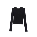 The Frankie Shop Mesa Sheer Long Sleeve Tee - Black - Oversized Minimalist Tops in Black - Shop at Luxury Shoes 