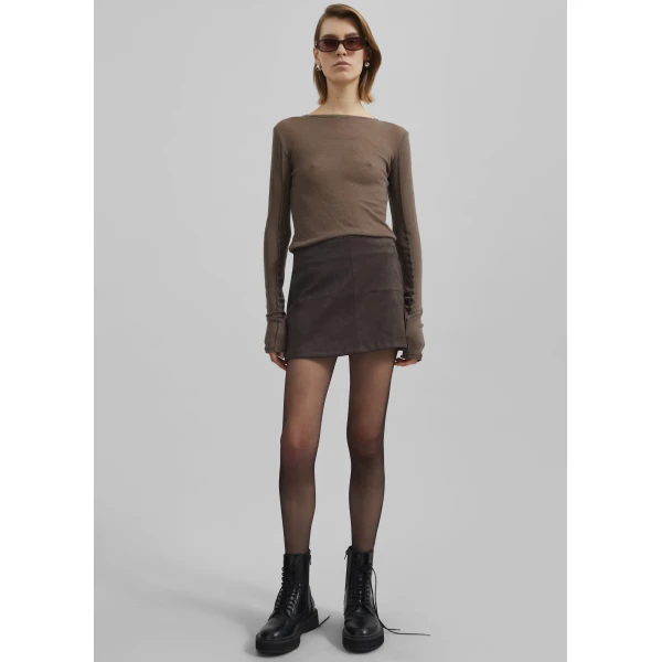 The Frankie Shop Mesa Sheer Long Sleeve Tee - Brown - Oversized Minimalist Tops in Beige - Shop at Luxury Shoes 