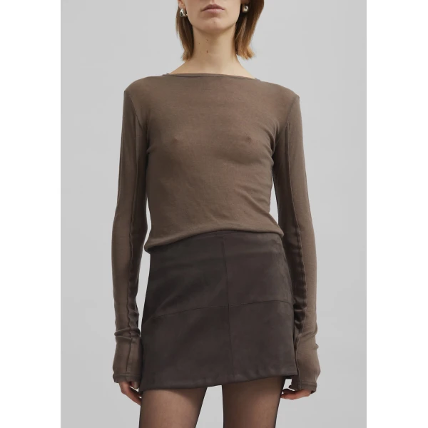 The Frankie Shop Mesa Sheer Long Sleeve Tee - Brown - Oversized Minimalist Tops in Beige - Shop at Luxury Shoes 