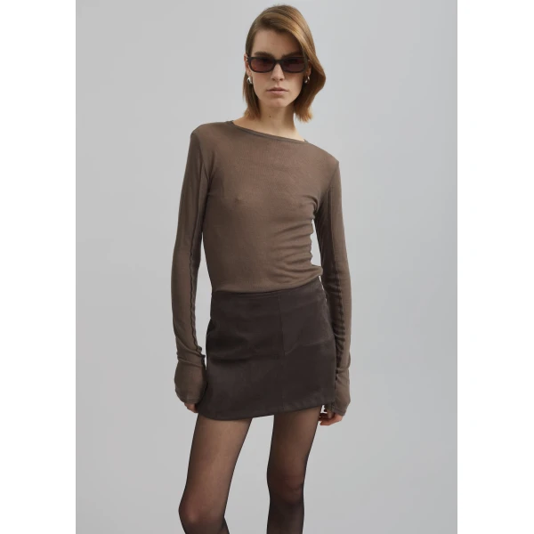 The Frankie Shop Mesa Sheer Long Sleeve Tee - Brown - Oversized Minimalist Tops in Beige - Shop at Luxury Shoes 