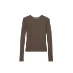 The Frankie Shop Mesa Sheer Long Sleeve Tee - Brown - Oversized Minimalist Tops in Beige - Shop at Luxury Shoes 