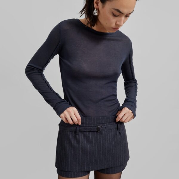 The Frankie Shop Mesa Sheer Long Sleeve Tee – Navy Top, view 2