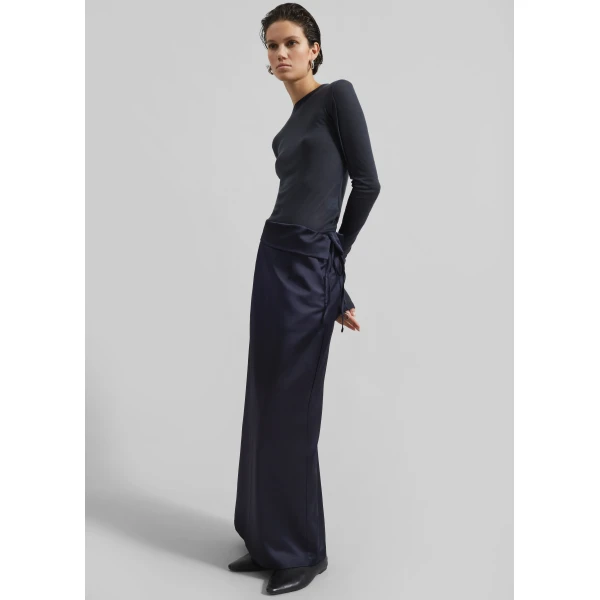 The Frankie Shop Mesa Sheer Long Sleeve Tee - Navy - Oversized Minimalist Tops in Blue - Shop at Luxury Shoes 