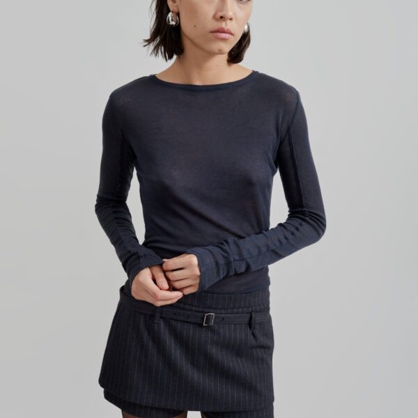The Frankie Shop Mesa Sheer Long Sleeve Tee – Navy Top, view 5