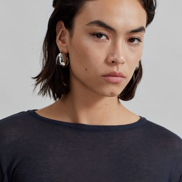 The Frankie Shop Mesa Sheer Long Sleeve Tee – Navy Top, view 6