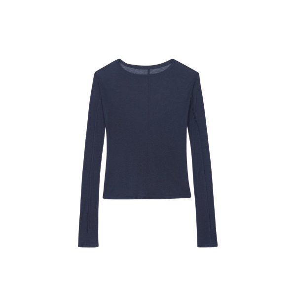 The Frankie Shop Mesa Sheer Long Sleeve Tee - Navy - Oversized Minimalist Tops in Blue - Shop at Luxury Shoes 